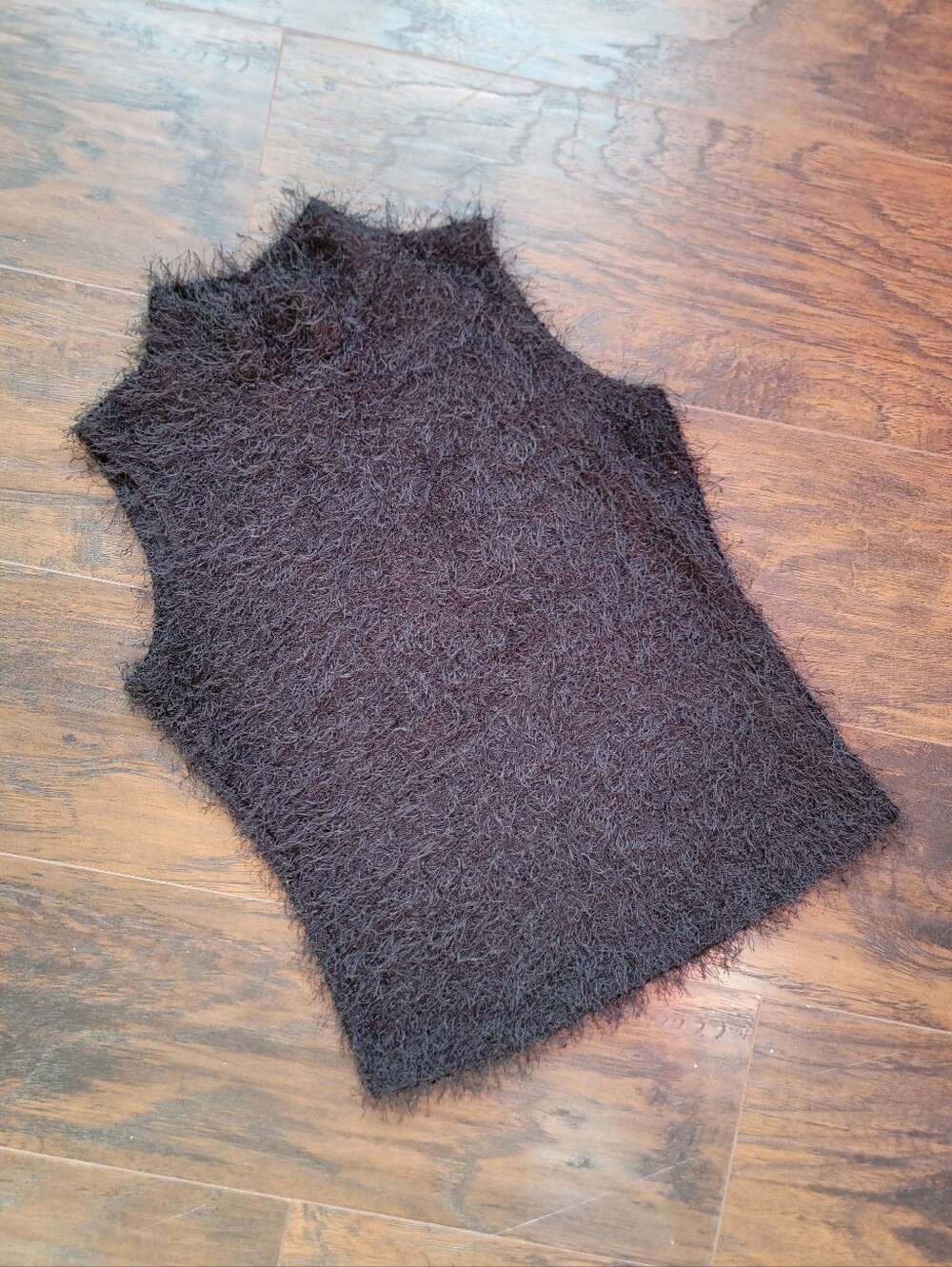 vintage black fluffy sleeveless 90s y2k fitted bodycon tank top mock neck